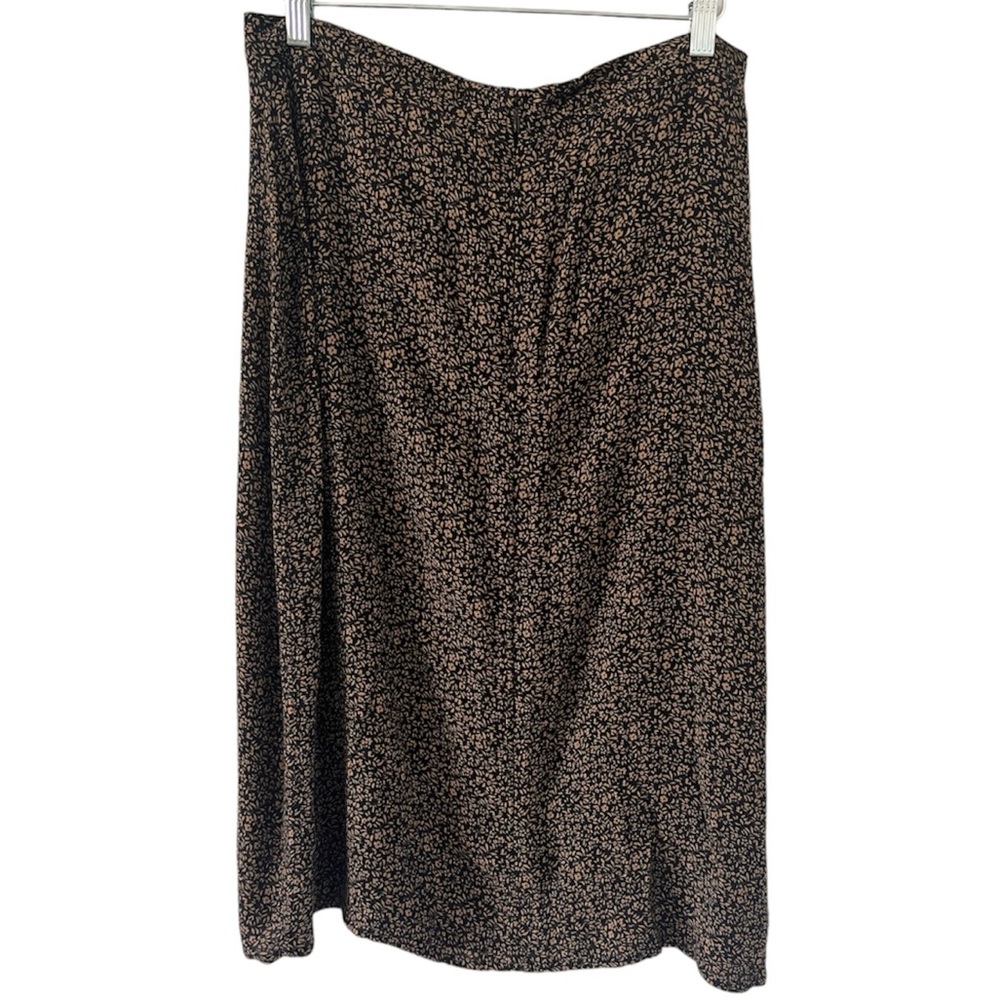 American Eagle Black & Brown Ditzy Floral Side Slit Midi Skirt Sz Large